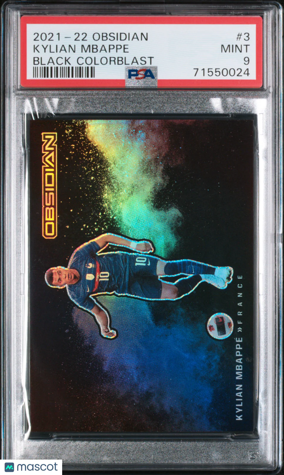 2021 Panini Obsidian Black Color Blast Soccer Kylian Mbappe #3 PSA 9