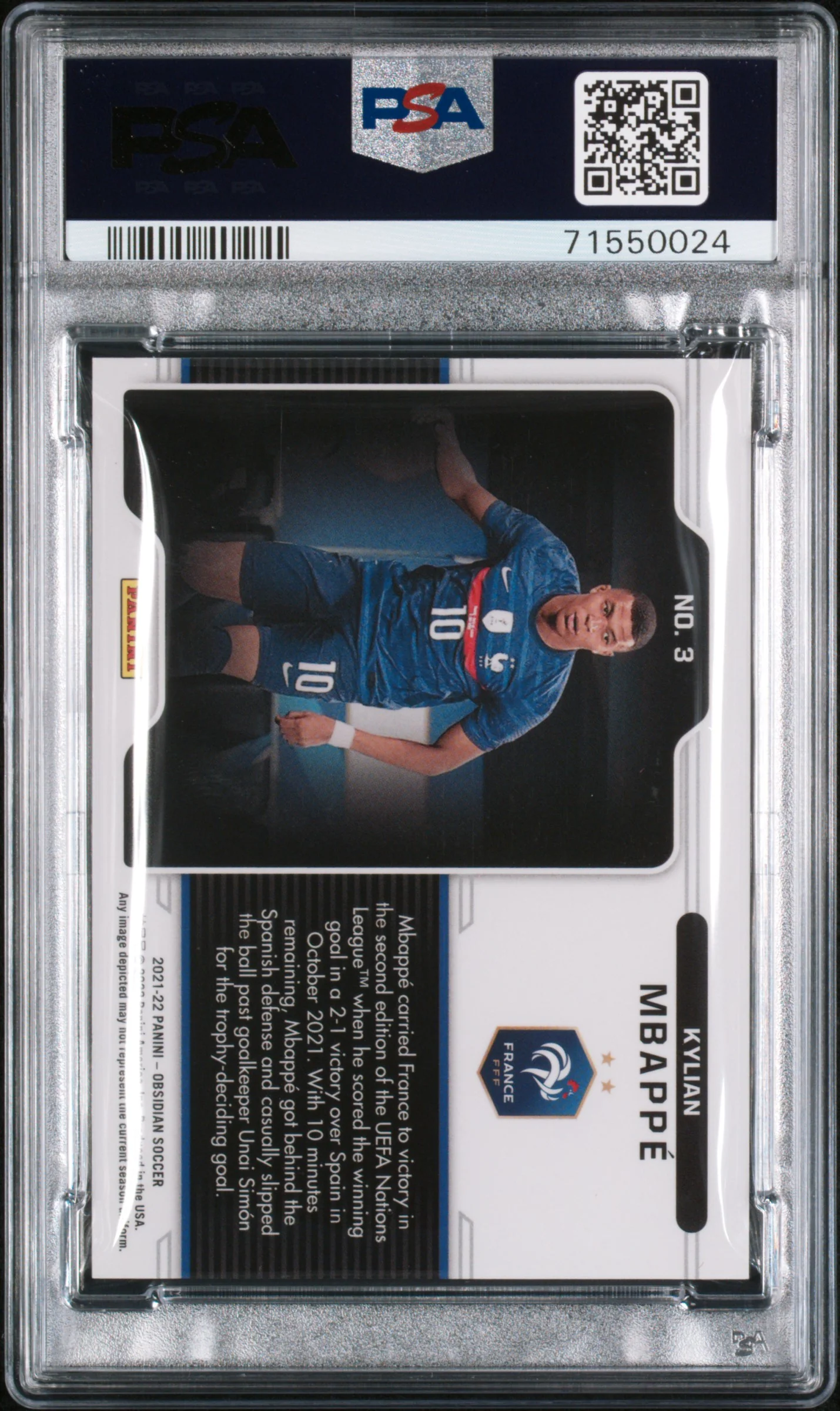 2021 Panini Obsidian Black Color Blast Soccer Kylian Mbappe #3 PSA 9 - Image 2
